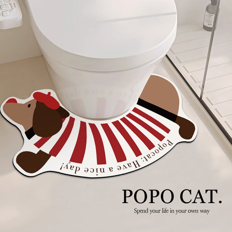 Cute Dachshund Bathroom Floor Mat Cartoon Bathroom Anti-splash Urine Absorbent Non-slip Dirt-resistant Mat-image-1039780804