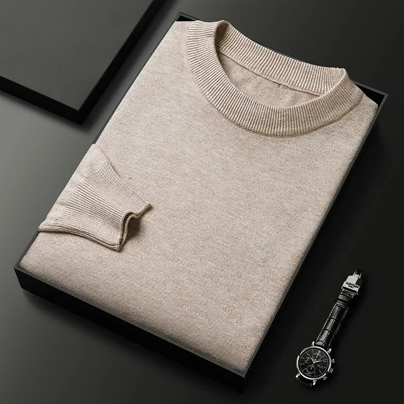 High Quality Woolen Sweater Mens 100 Pure Wool Thickened Warm Semiturtleneck Round Neck Winter Knit Base Pullover Top 241223Z