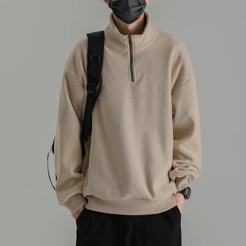 (396) Retro solid color velvet stand collar sweatshirt