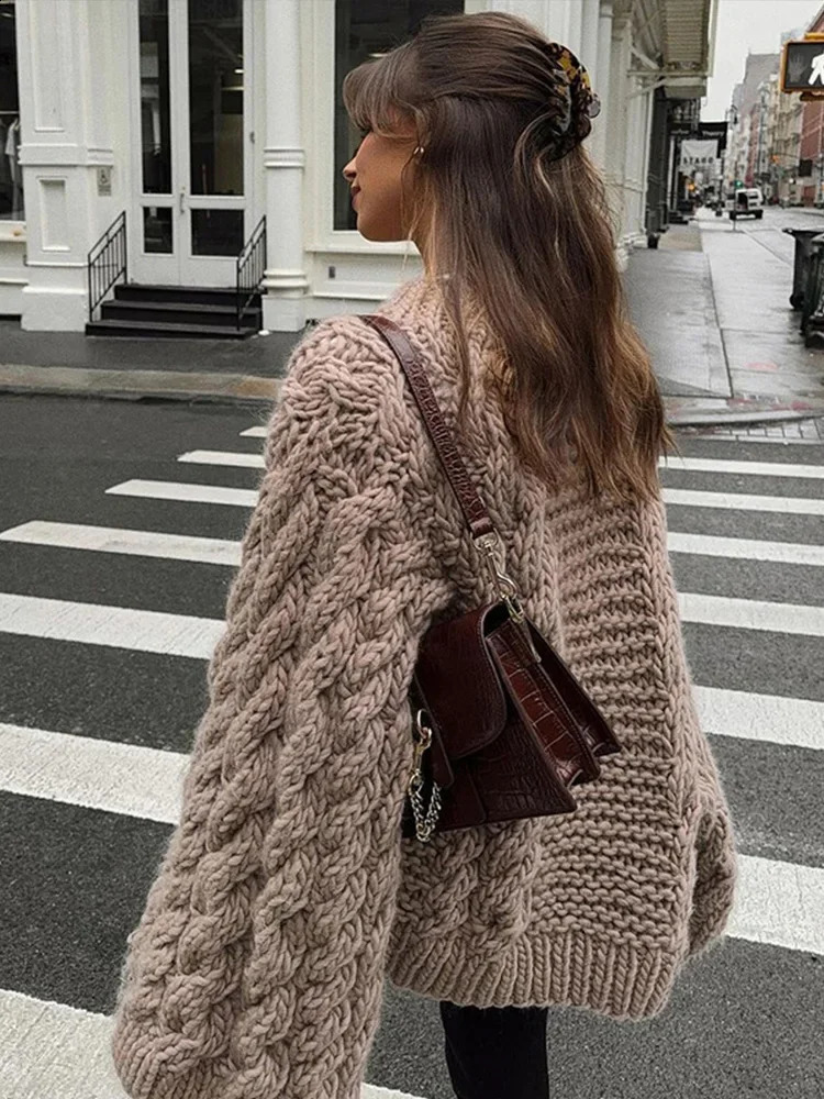 Loose Knitted Womens Sweater High Neck Wide Long Sleeve Female Knitwear Tops 2024 Autumn Winter Fashion Oversized Lady Pullover 241223Z