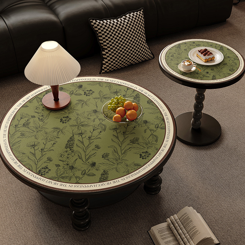 Small Coffee Round Tablecloth American Round Table Mat Leather Leave-in Waterproof and Oil-proof-image-1039897837