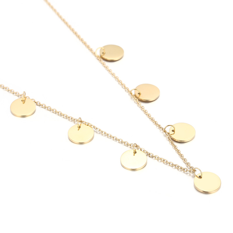 Fashion Women Girls Silver Gold Stainless Steel Round Pendant Earrings Sets Jewelry-image-1039892007