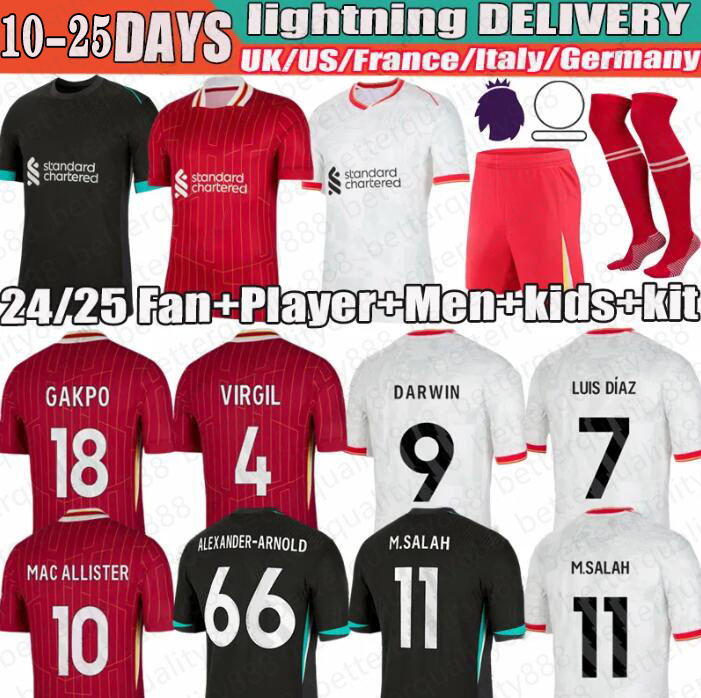 24 25 Jerseys de football Mac ALLISTER ALEXANDE R-ANNOL D LUIS DIAZ GAKPO DARWIN SZOBOSZLAI JERNEY PLATER 2024 FOOTBALL MENS MENS KIT KIT SOCK FU