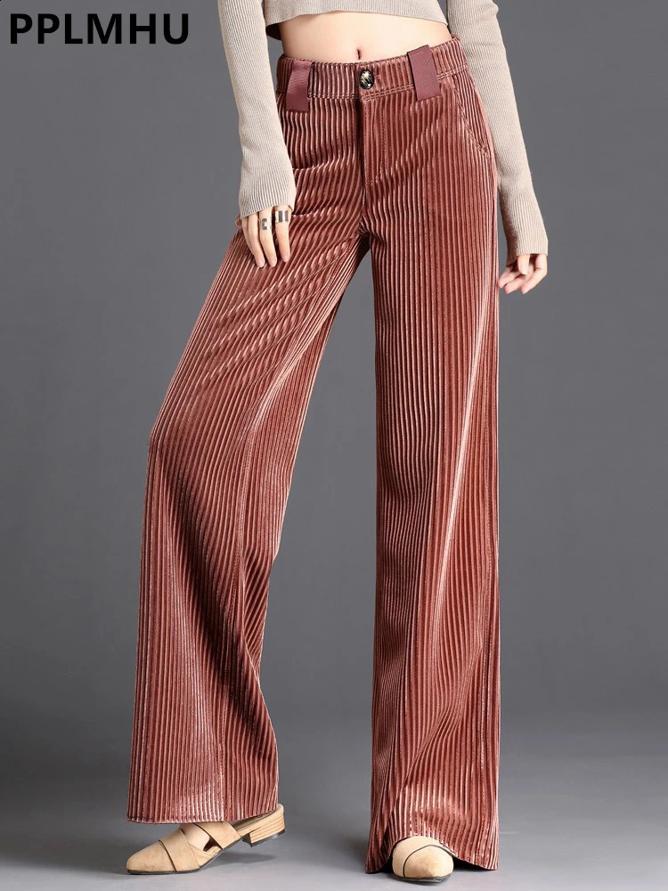 Pantaloni a gamba larga in velluto Donne ad alta vita ad alta vita pantaloni per pantaloni casual coreani Pantaloni sciolti pantaloni dritti 241223