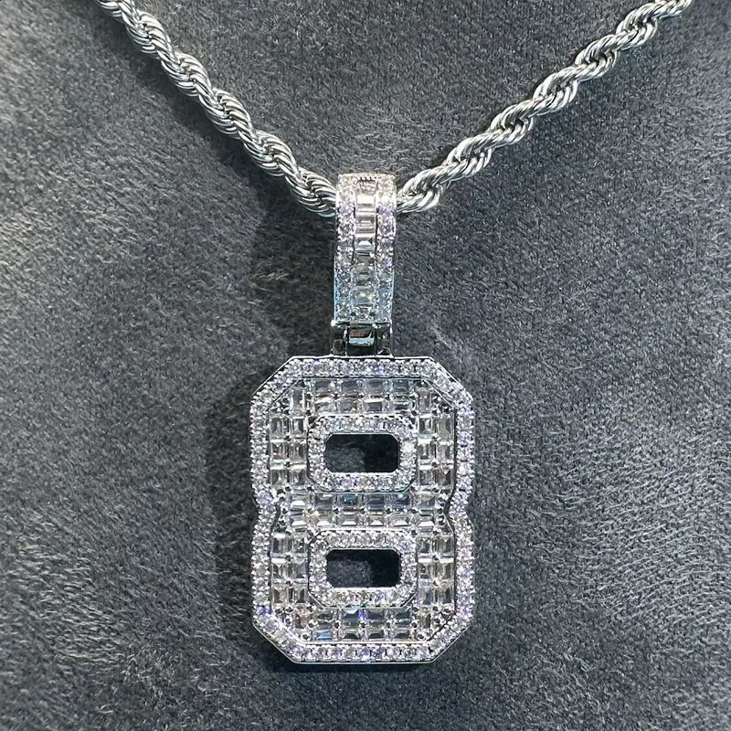 European and American diamond digital pendant inlaid with Mozambique diamond personalized fashion couple necklace 925 silver 241224
