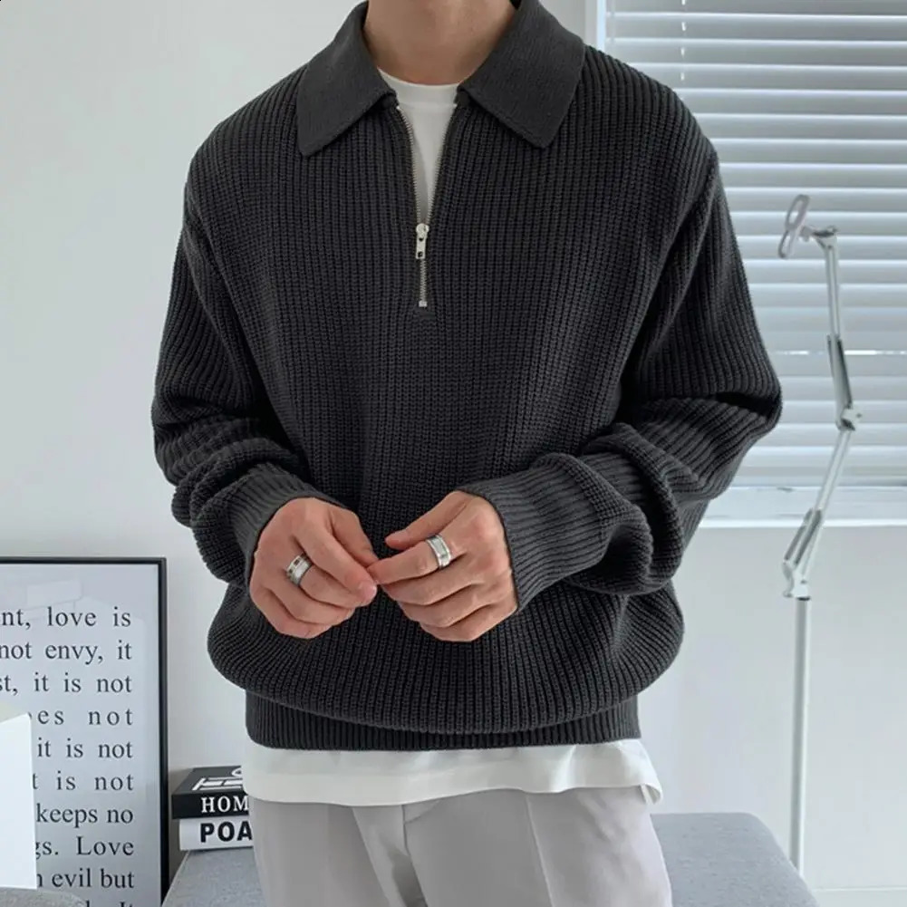 2025 Winter Mens Vintage Half Zip Sweater Casual Pullover Men Warm Sweaters Slim Stand Collar Knitted Pullovers Male Coats 241223Z