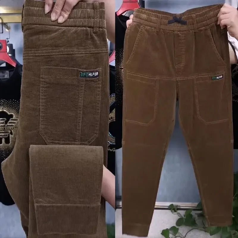 Autumn Winter Casual Pants Elastic Wais Men Corduroy Trousers Six Pockets Joggers Baggy Slim Mens Sweatpants 241224Z