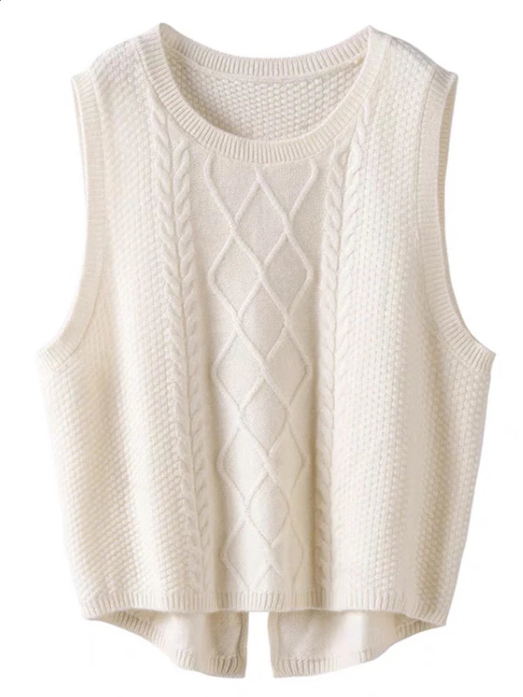Autumn Winter Women Cashmere Sweater Vests Twist Flower Pullover 100 Merino Wool Knitwear Sleeveless Grace Female Clothing Tops 241231Z