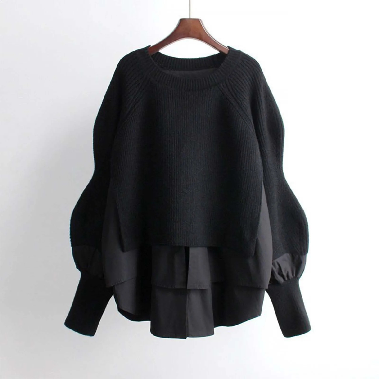Fashion Solid Color Womens Sweater 2023 Loose ONeck Pullovers Autumn Winter Lantern Sleeve Knitwears Female Tops Jumpers 241230