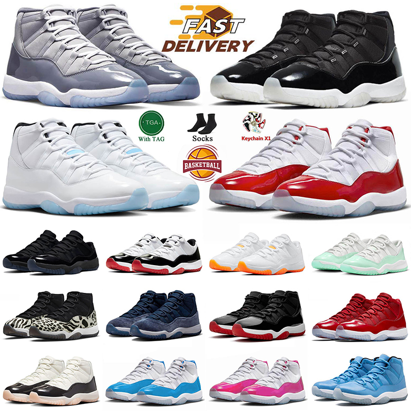 Outdoors 11s Basketball Shoes Big Size 13 Men Women Cherry 11 Cool Grey XI Cement Grey Pink Cap and Gown Gamma Blue Space Jam Low Desginer Sneakers