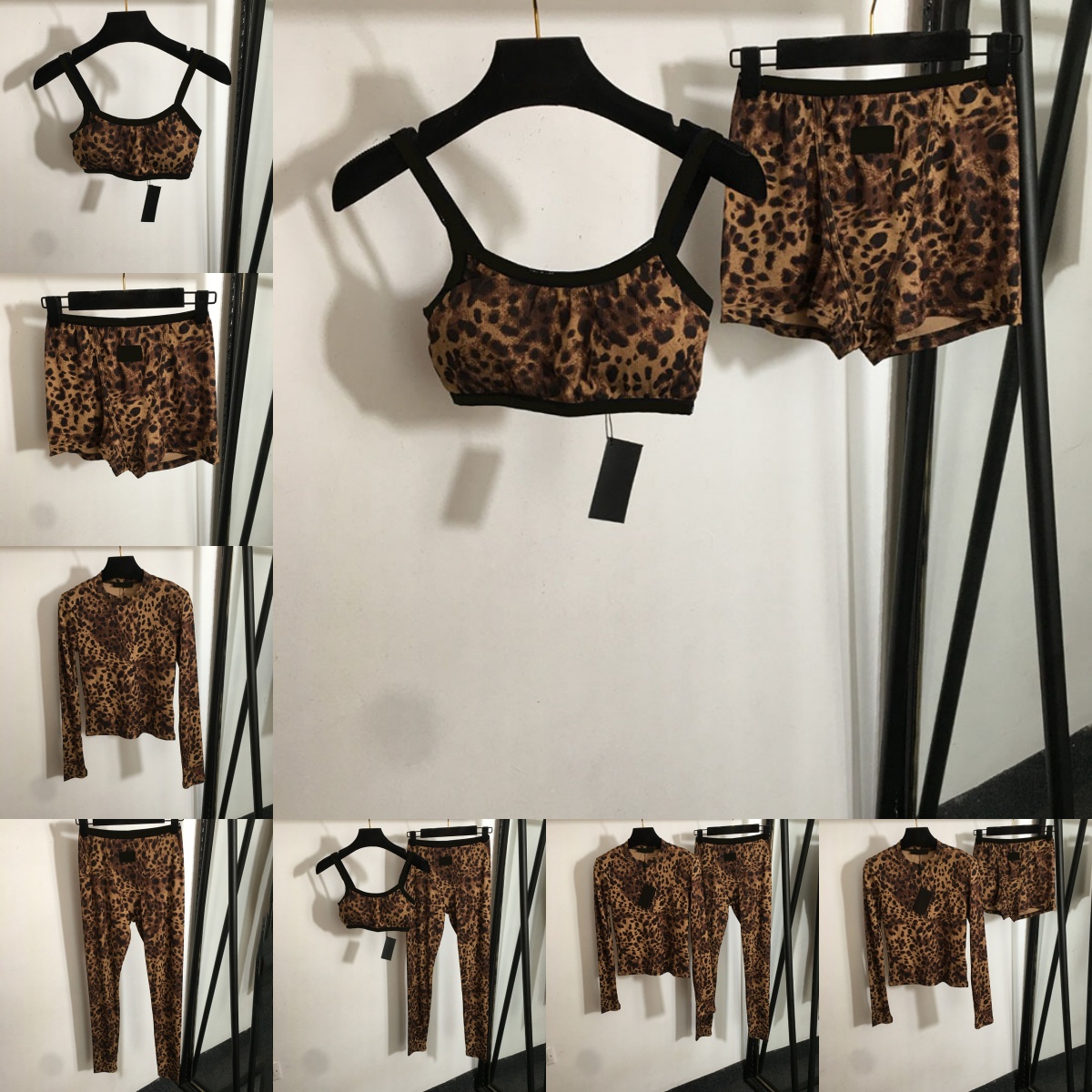Women Leopard Print Vest Shorts Leggings Sexy Pullover Slim Shirt Crop Tops High Waisted Stretch Pants Fashion Party-image-868089105