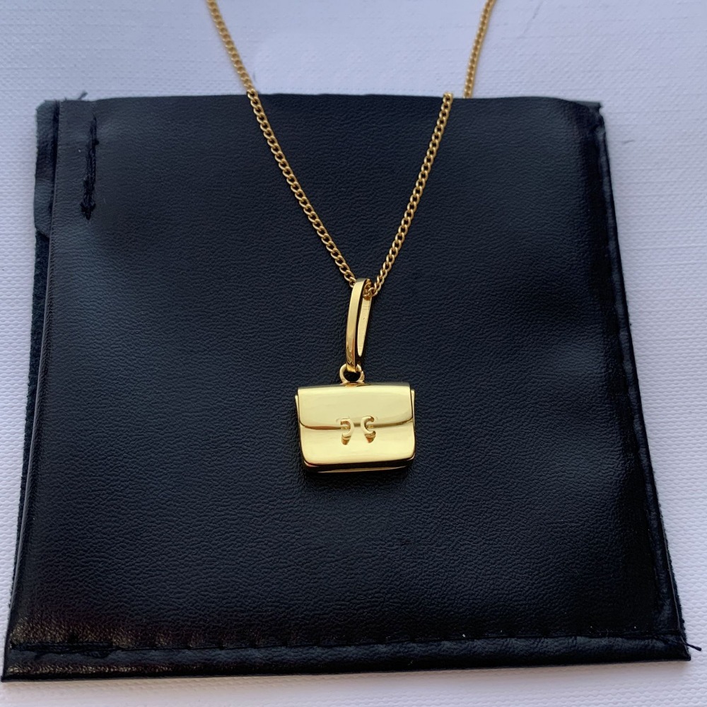 Gold Tone Engraved Square Tag Necklace Classic Womens Jewelry Pendant with Timeless Heart Motif
