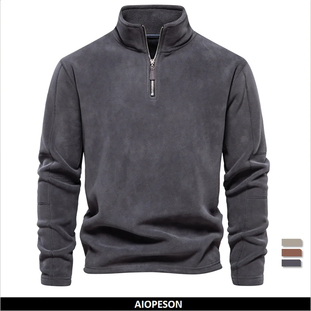 AIOPESON Quality Thicken Warm Fleece Jacket for Men Zipper Neck Pullover Men's Sweatshirt Soft Shell Mens Jacket 260920