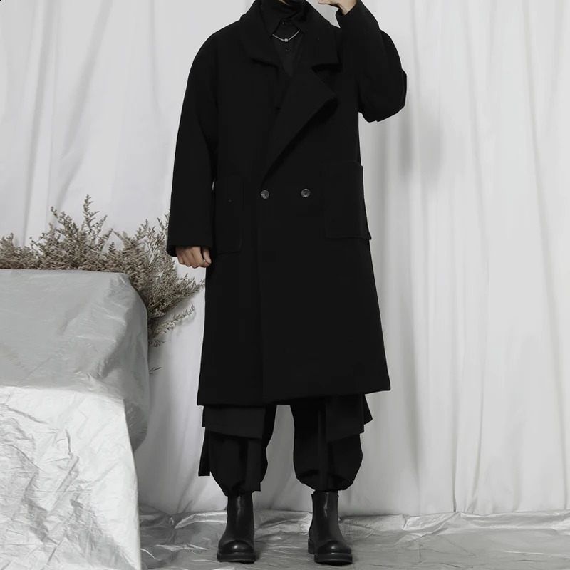Mens Medium And Long Loose Tweed Coat Korean Version Winter Fashion Trend Double Breasted 241224Z