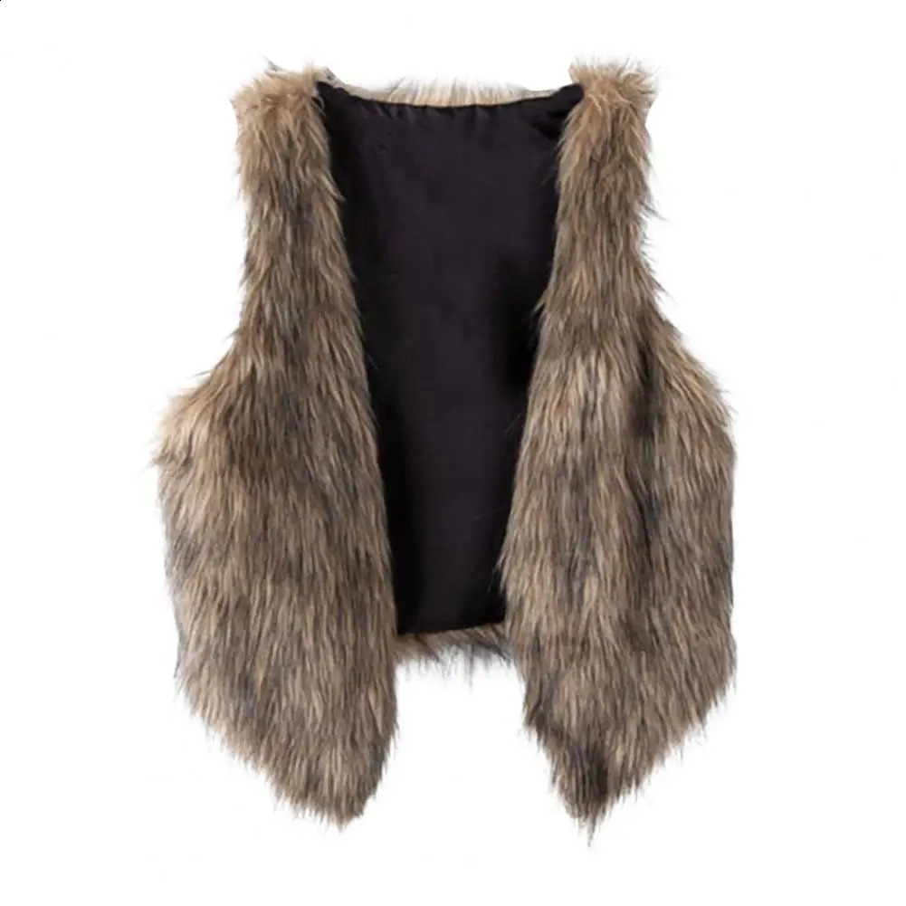 Women Vest Artificial Fur Stylish Womens Faux Leather Sleeveless Cozy V Neck Waistcoat for Fallwinter Fashion 241223Z