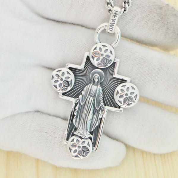 S925 Sterling Silver Pendant Personalized Punk Style Retro Hip Hop Simple new Cherry Blossom Circle Letter Shaper