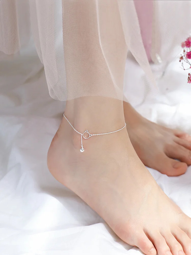 Fashion 925 Sterling Silver Anklet fine Jewelry Simple Cute cat Foot Chain For Women Girl S925 Silver Ankle Chain Leg Bracelet 241226