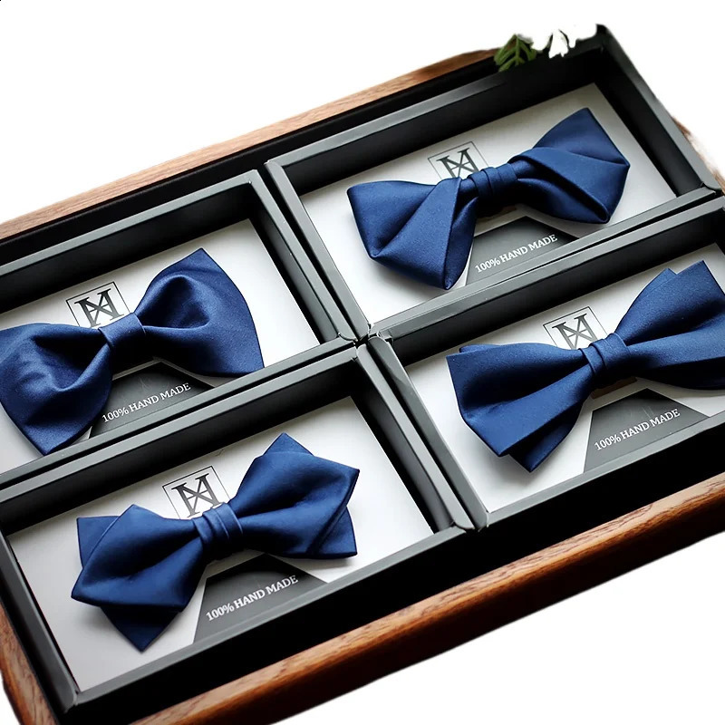 Wedding ceremony for male groom and man high-end navy blue solid matte business bow Korean version bowtie 241226