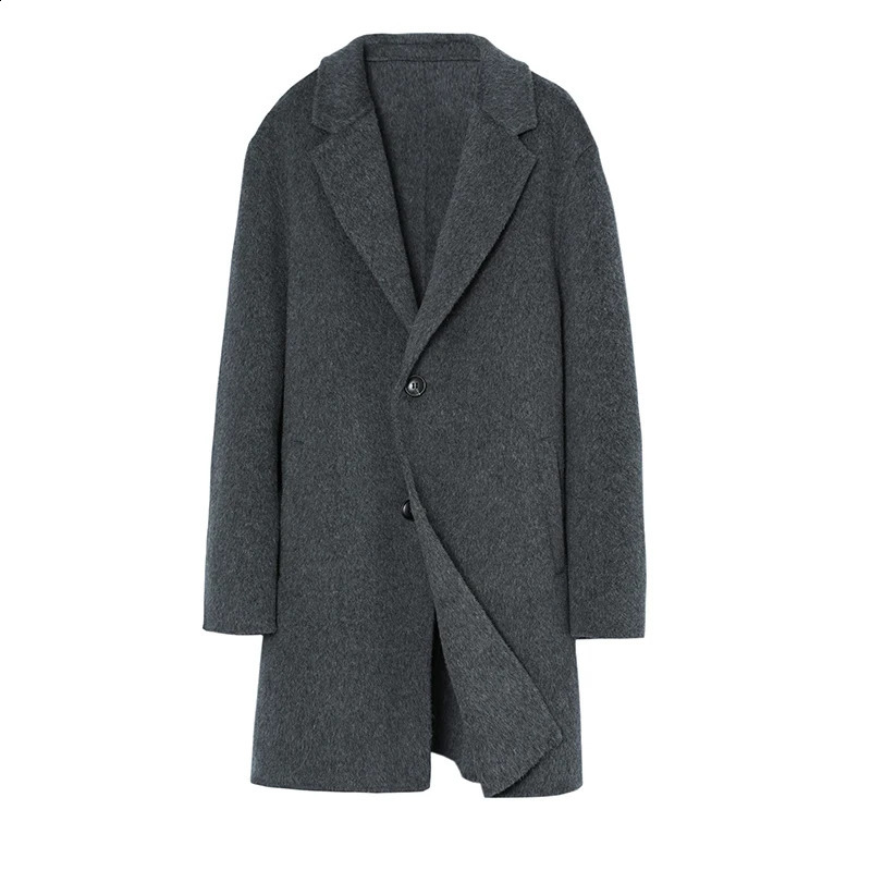 2025 Autumn and Winter Mens Overcoat 100 Pure Wool Dark Gray Classic Coat Comfortable Warm Leisure Business Clothing 241224Z