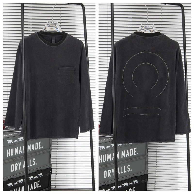 New Fashion Clothing rhinestone water washed broken holes old round collar long sleeves-image-997986186