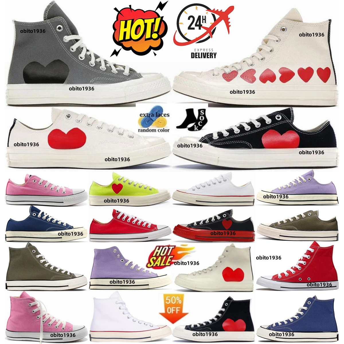 1970s All 1970 chuck Star taylor Heart 70 cdg Sneakers Classic Canvas casual Shoes platform sneaker men love Black Mens Women white eyes Midsole Jam