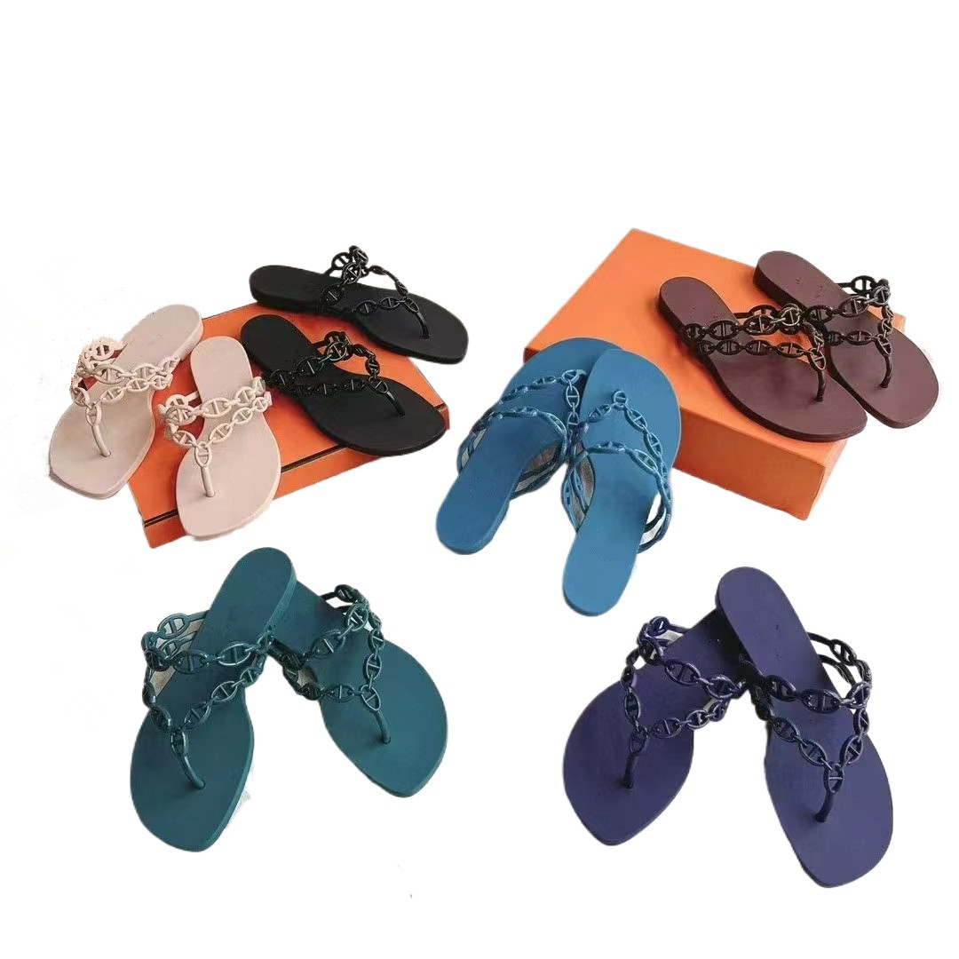 Women Slippers Hot Sale Multicolor Flat Flip-Flops Slippers Sandals Lady Fashion Metal Beach Slides for Summer Girls 35-41-image-997896433