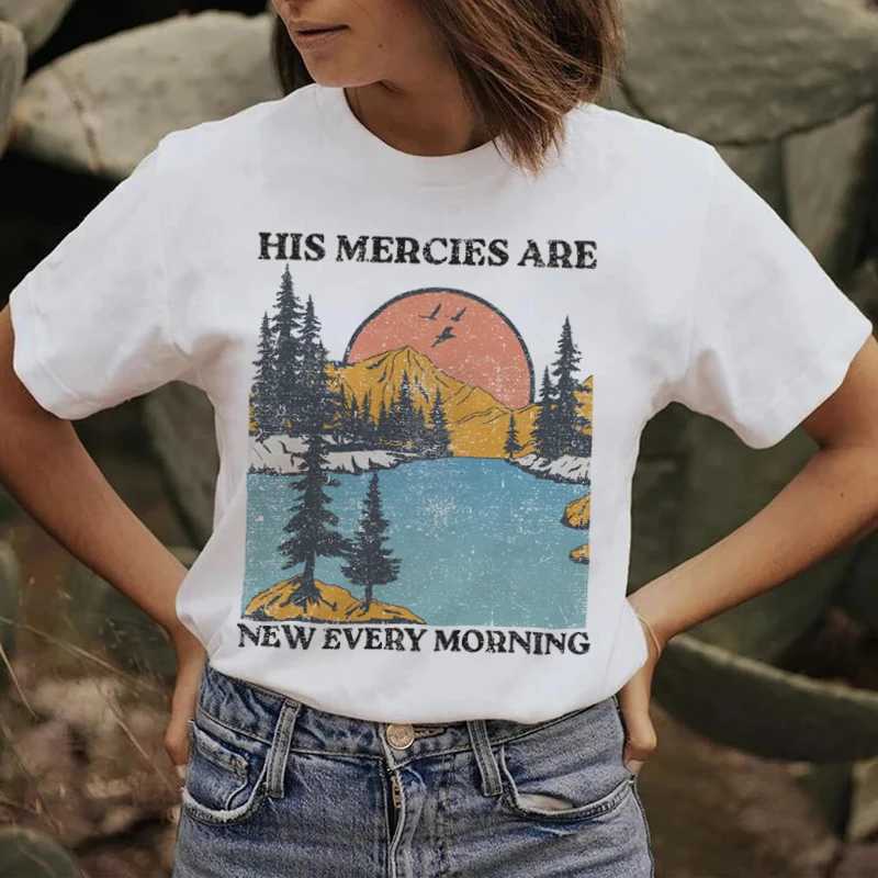 Women's T-Shirt His Mercies Womens Christian T-Shirts Short Sleeve Bible Verse Tee Shirt Vintage Boho Jesus Religious Tshirts Gifts Ladies T-image-998078761
