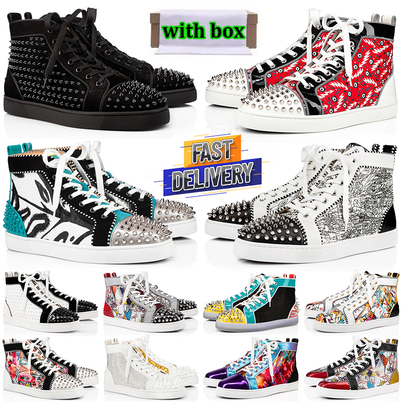 with box dress shoes for men women designer high low sneakers triple black white red red pink blue green spikes patent leather mens womens outdoor s