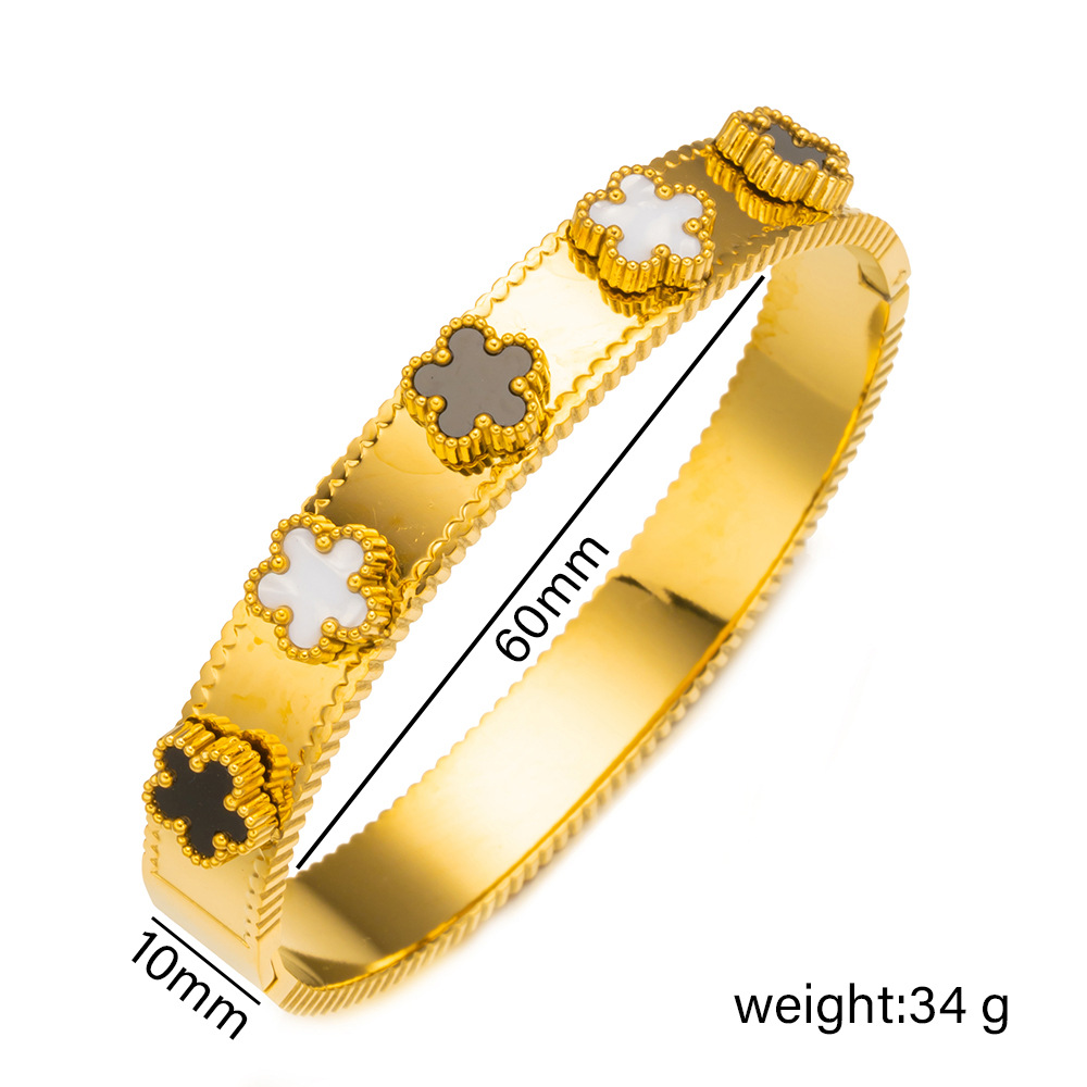 Luxury Designers 5 Leaf Flower Clover Bangle Bracelet 18K Gold Plated Stainless Steel Jewelry for Women Gift-image-998524920