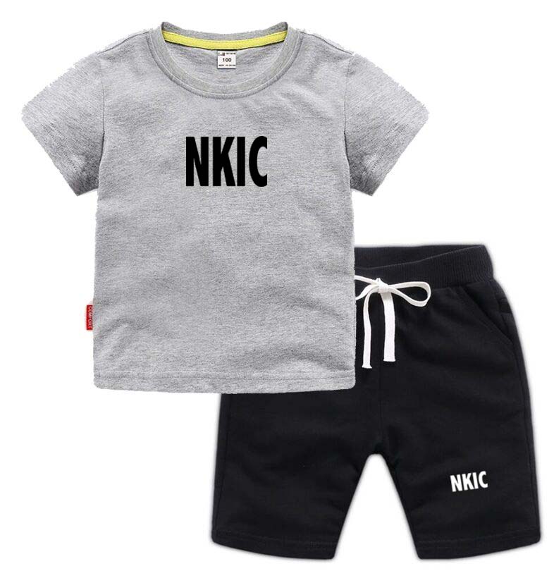 2Pcs Fashion Brand Shorts Sets Summer 100% Cotton Kids Outfits Short Sleeve Gray T-shirt Pant Tracksuits Children Tee Clothes-image-998507347