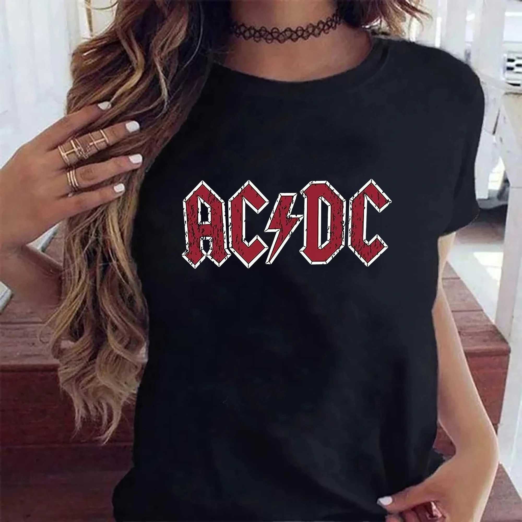 Women's T-Shirt Womens Cotton T-shirt Rock Band Printed T-shirt ACDC Letters Print Oversized Top Casual Streetwear Summer FashionL2405-image-998190796