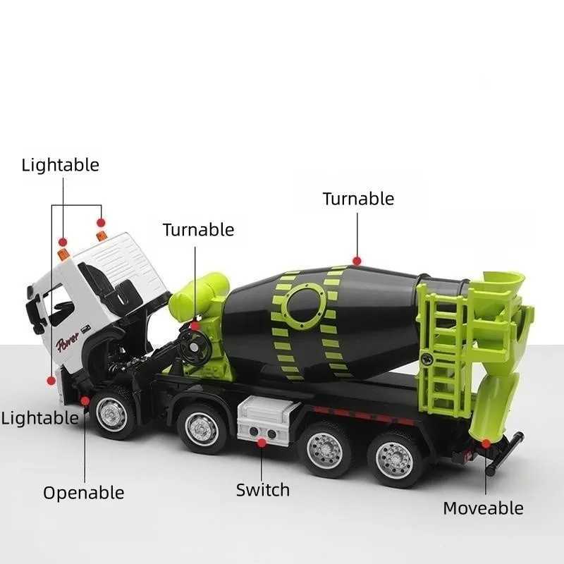 Diecast Model Cars Volvo Concrete Mixer Truck 1/50 Toy Lorry Engineering Car Miniature Vehicle Diecast Metal Model Sound Light Collection Gift Bo-image-998555500
