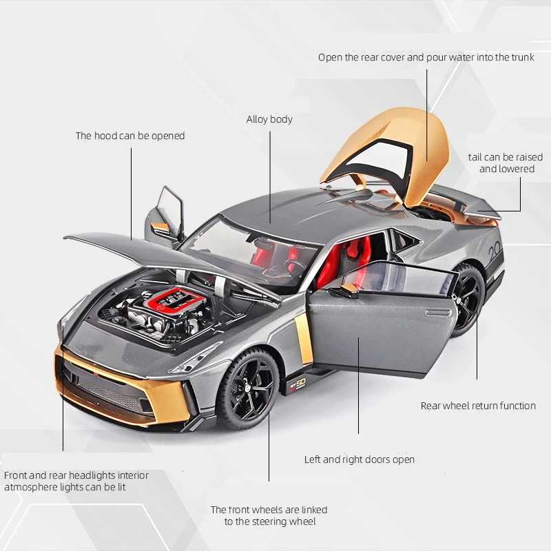 Diecast Model Cars 1/18 Nissan GTR 50 Toy Car Model Diecast Miniature Racing Model Doors Openable Sound Light Collection Gift For Boy Children L2-image-998563073
