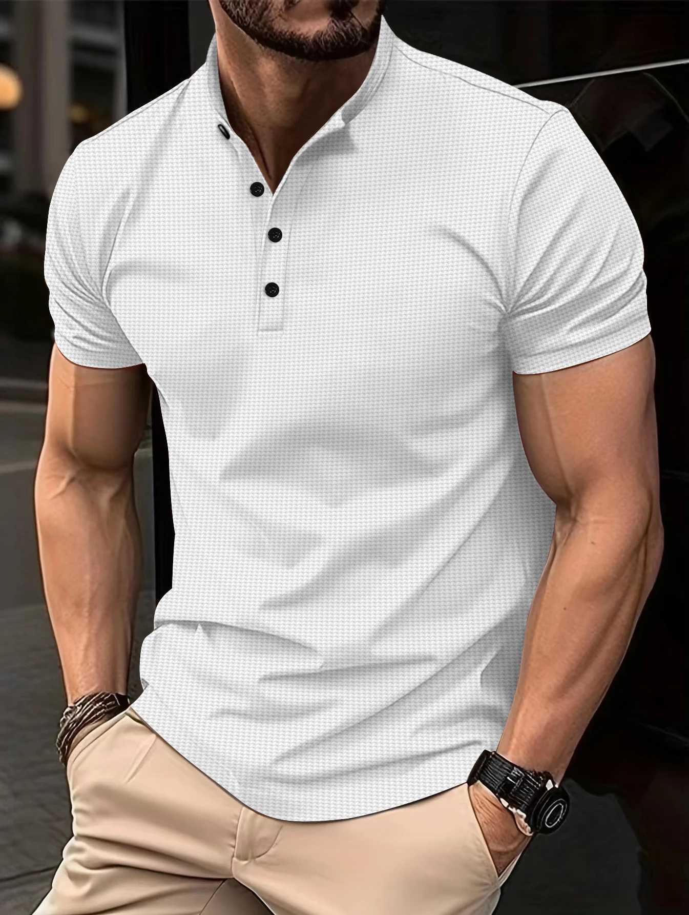 Men's T-Shirts Vintage Solid Color Henley Shirt For Men Summer Fashion Button O Neck Ribbed T Shirt Mens New Fashion Slim Short Sleeve T-Shi-image-998563509