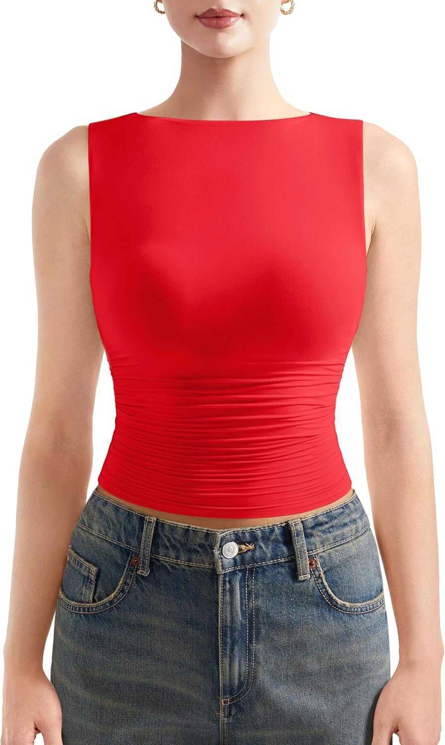 Women's T-Shirt SUUKSESS Women Double Lined Going Out Basic Tank Tops Ruched Summer T ShirtsL2405-image-998855239