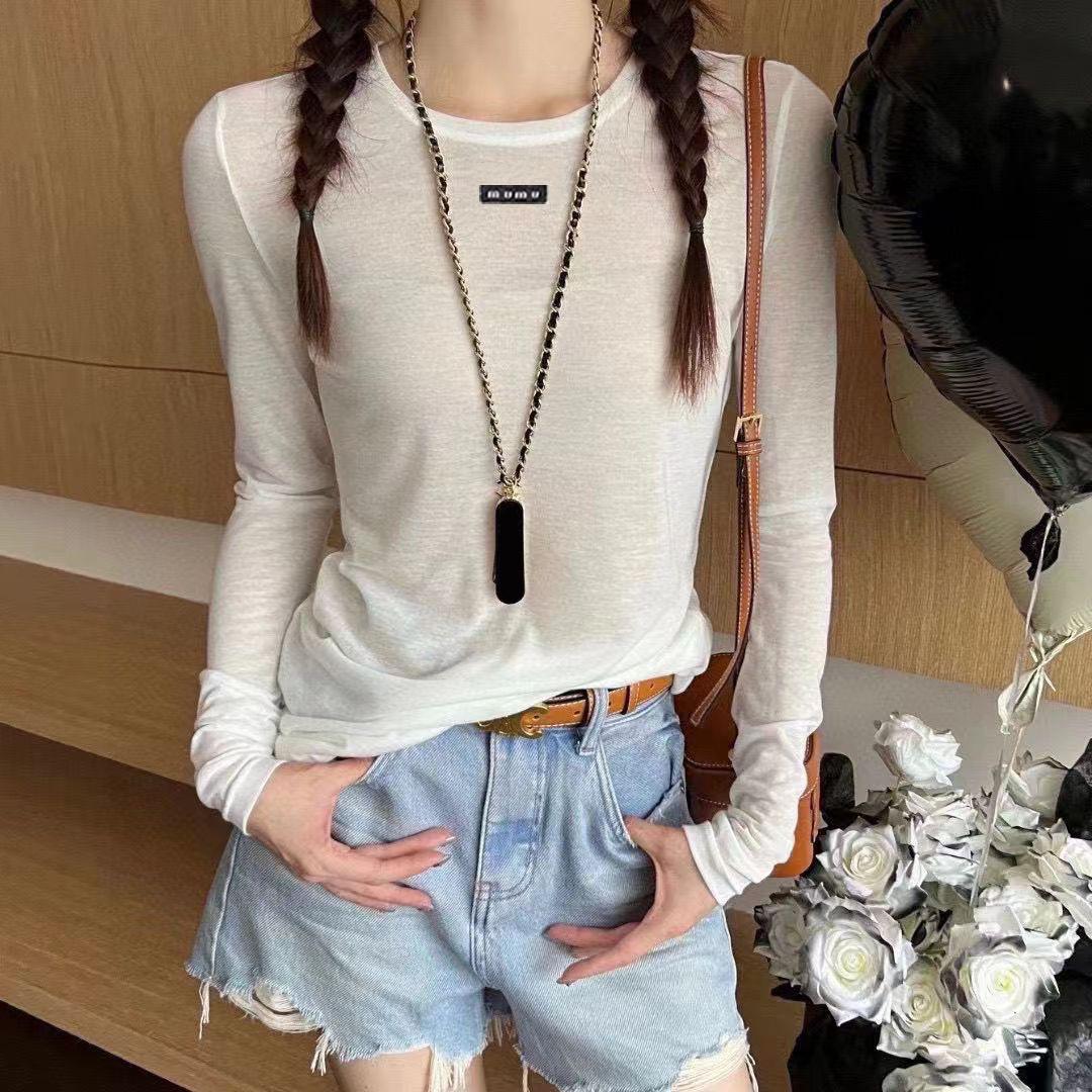 Womens Knits Tees Blouses Shirts Thin Tshirt Long Sleeves Slim Tops Designer Woman Tees Short Style T Shirt Blouse Women Tops S-XL-image-998900484