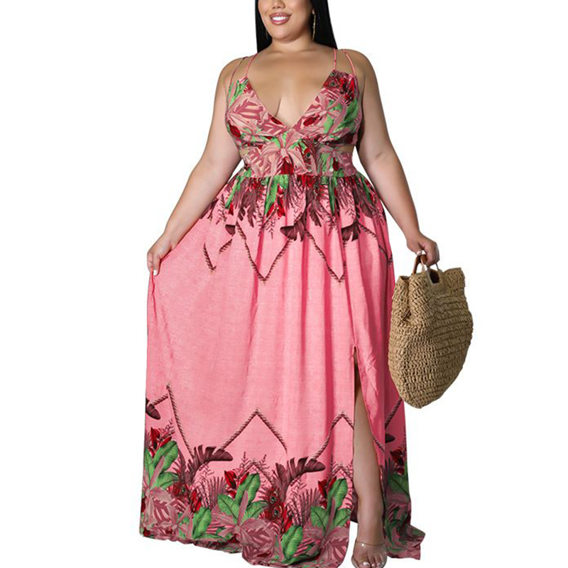 Robes de taille plus taille V couche sans manches lâches occasionnelles Sexy Summer Summer longue robe maxi s-5xl