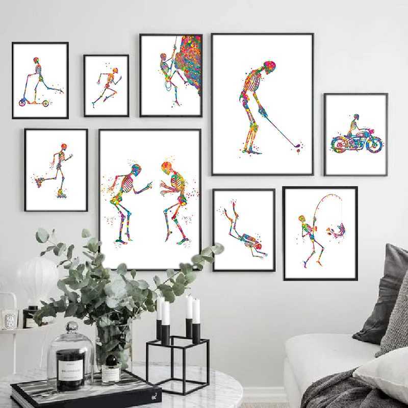 Other Home Decor Abstract Human Skeletons Poster Sports Running Skeleton Art Prints Canvas Painting Anatomy Art Medical Wall Picture Office Decor-image-998962571