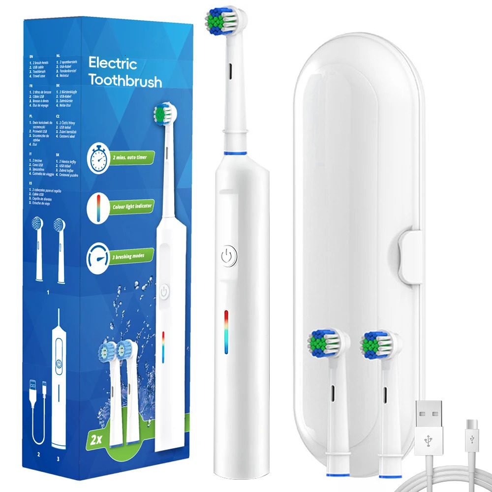 Rotating electric toothbrush 3-mode USB fast charging rotating electric toothbrush with timer travel box and 2 brush heads 240702-image-998726643