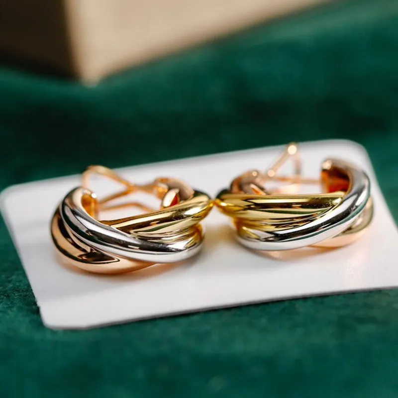 Luxury classic jewelry earrings designer trinity earrings ladies fashion love earrings tri color rose gold and silver ladies earrings mother girl-image-998943771