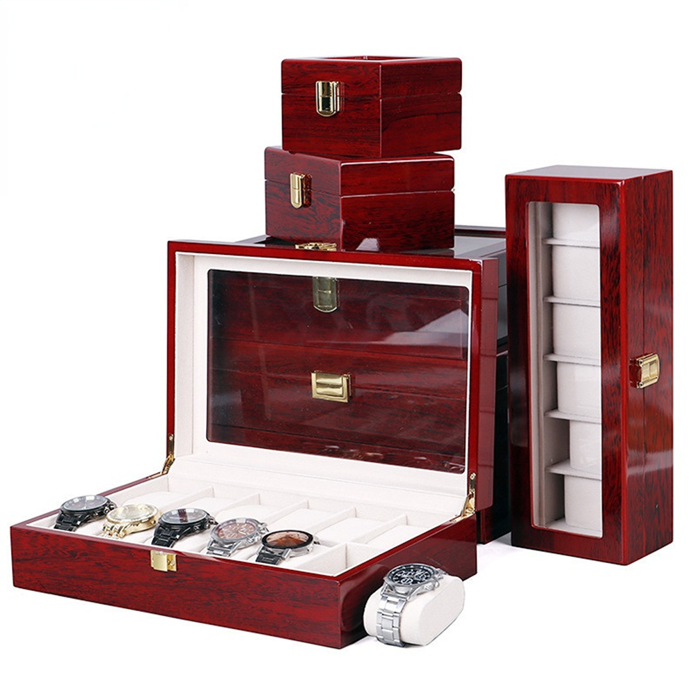 Wooden Watch Box Organizer for Men and Women, Multi-Tiered Square Watch Display Case with 6 Slots, 8.5 in Height - 31 in Diameter, Fashion & Casual