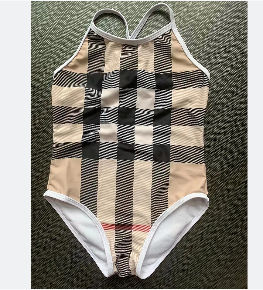 Lovely Baby Kids Girls One Piece Swim Child Cute Beach Bikini Sleeveless Tie Swimsuit Split Fashion Letter Printed Beach Children Swimwear Summer-image-998955785