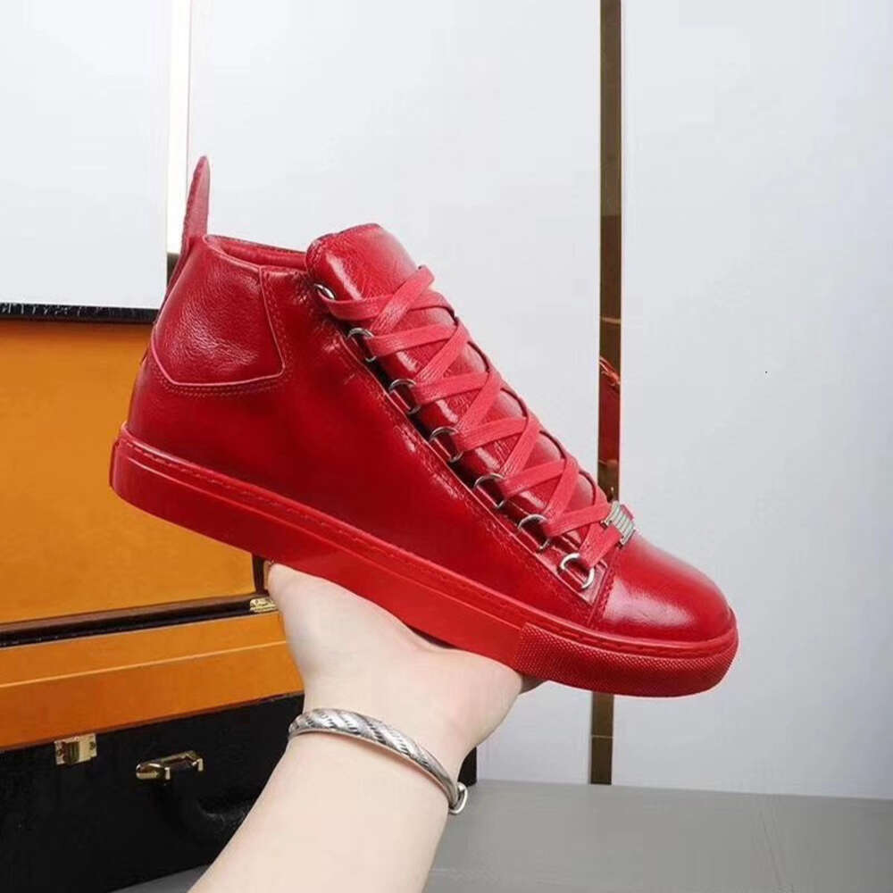 Designer Arena High Shiny Sneakers Real Leather Casual Shoes Mens Hundred Trend Shoes Black 610-image-999272851