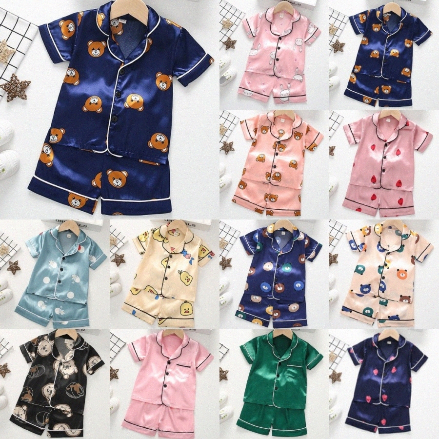 Kids Pajamas Sets Baby Toddler Cartoon Sleepwear Children Summer Short Sleeve Shorts Boys Girls Youth Leisure Wear Home Clothes Kid Clothing j435-image-999314674