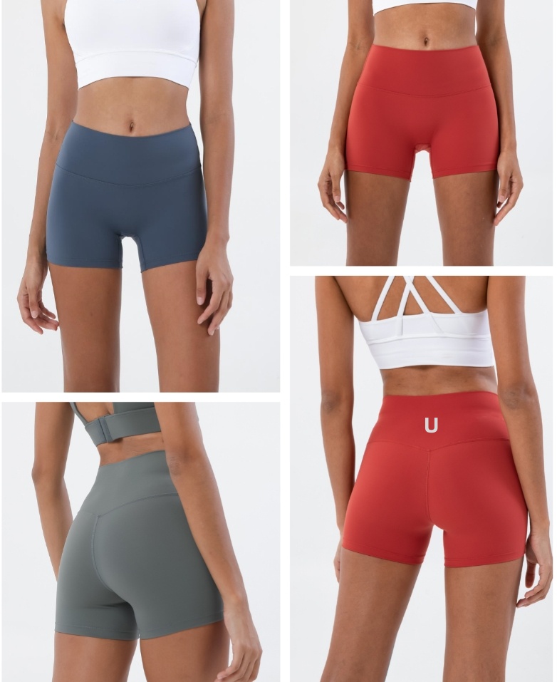 UU-633 Women Yoga Shorts Solid Color Bicycle Shorts High Waist Exercise Fitness Hip Shorts Quick-drying Dreathable Running Shorts-image-906432543