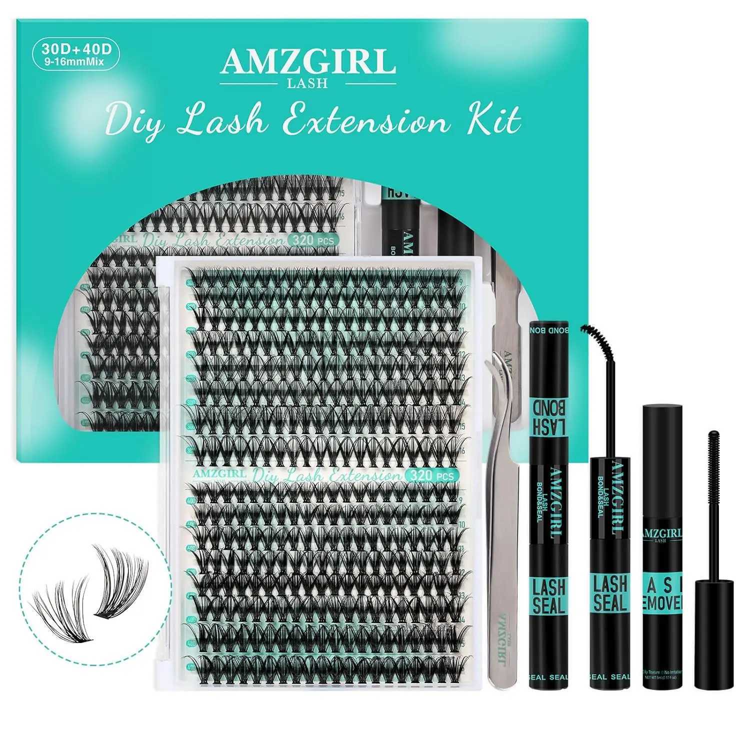 False Eyelashes Eyelashes 320PCS Clusters Lash Bond and Seal Makeup Tools DIY Lashes Extension Kit for Lashes Tweezers Waterproof Eyelashes Set Q