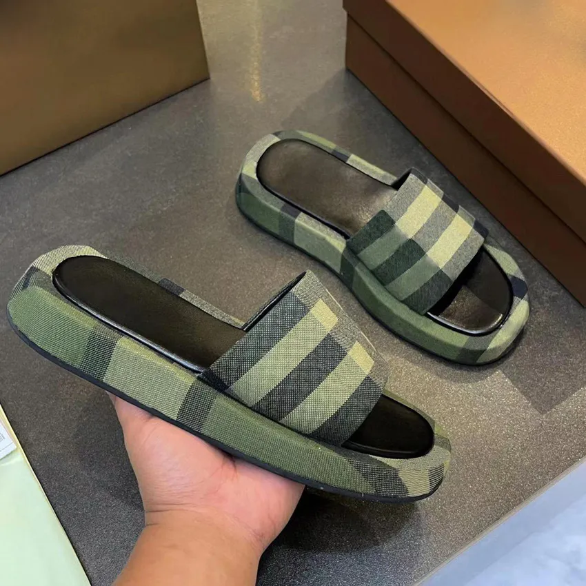 Designer Women Canvas Sandals Slides Genuine Leather Beige Brick Red Summer Beach Party Sandals-image-999313777