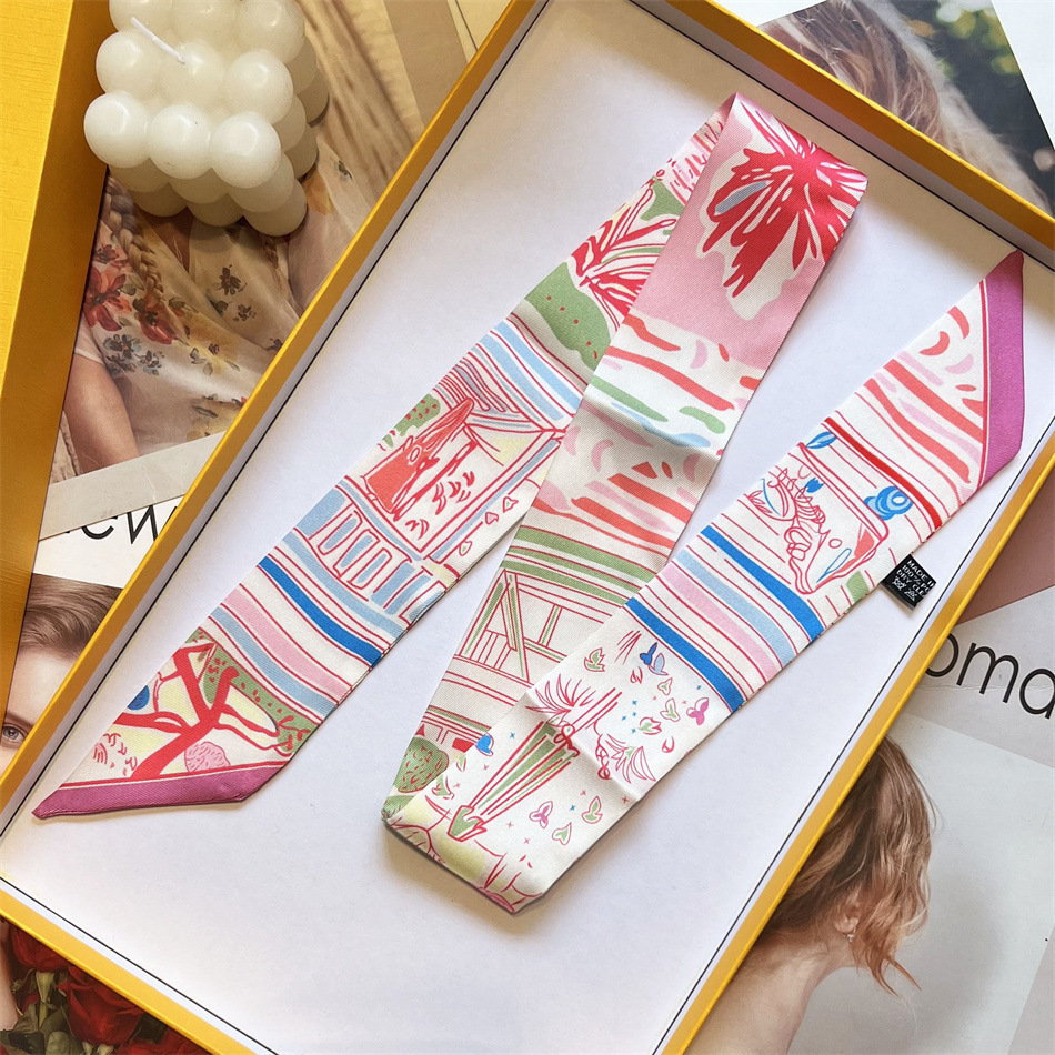 Fashionable Long Summer New Style Pink Girls Silk Scarf Tie Bag Ribbon Headband Womens Hair Tie Short Hair Decoration-image-999349262