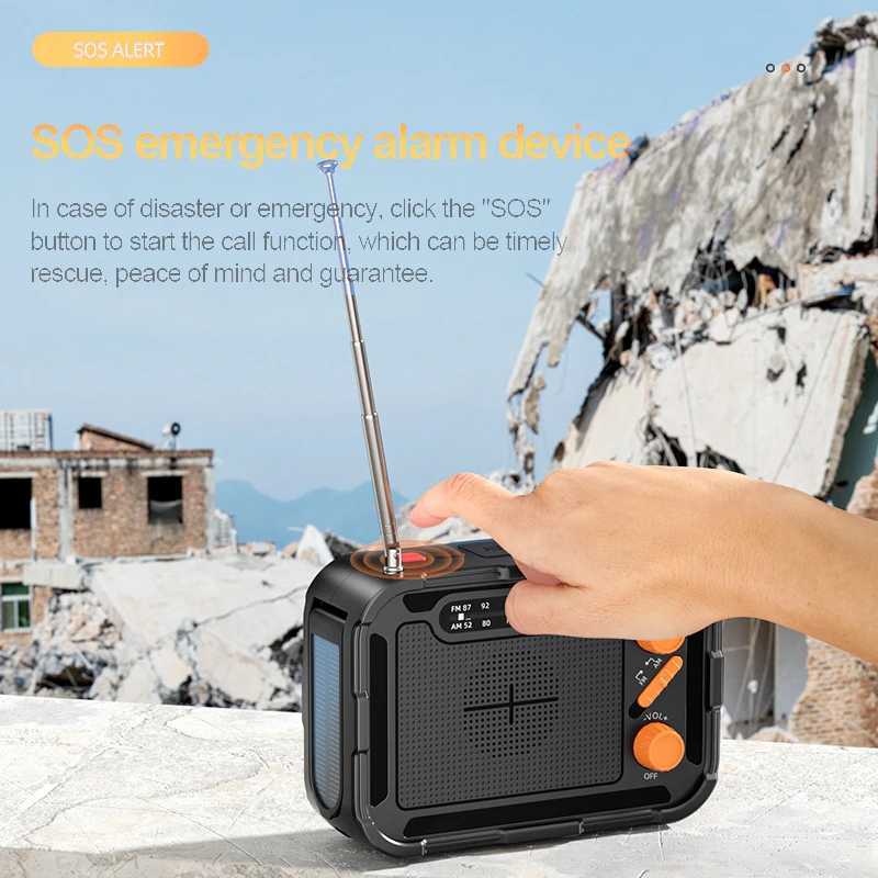 Radio Mini Portable FM AM Radio Solar Charging Hand Crank Emergency Radios IPX4 Waterproof Highlight Reading Lamp 5000mah Power Bank-image-999706972