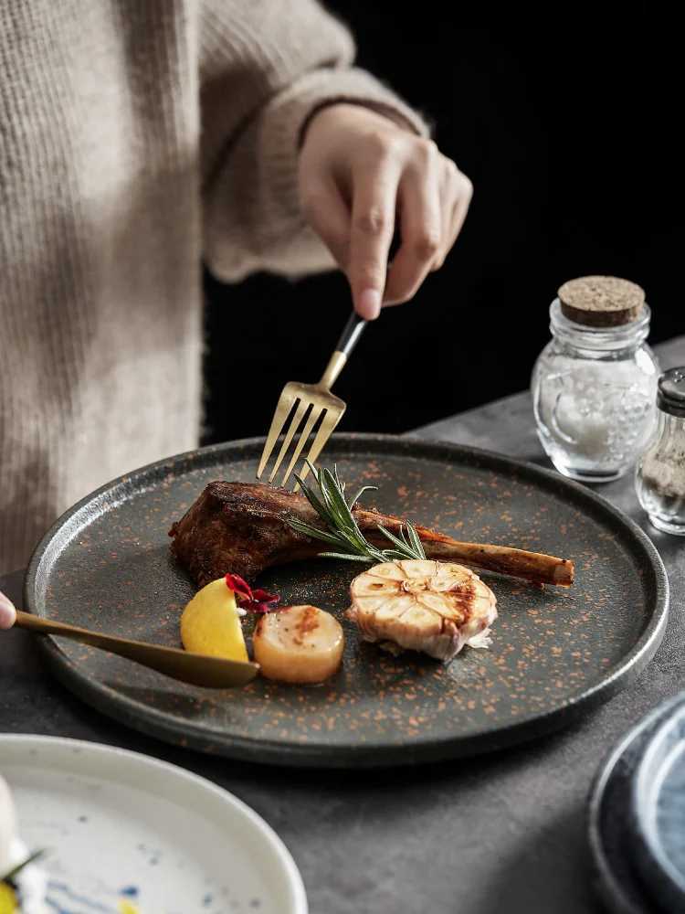 Dishes Plates Creative Frosted Ceramic Dinner Plate Desktop Fruit Dessert Dish Porcelain Steak Pasta Plate Cooking Dishes Kitchen UtensL260524-image-999701639